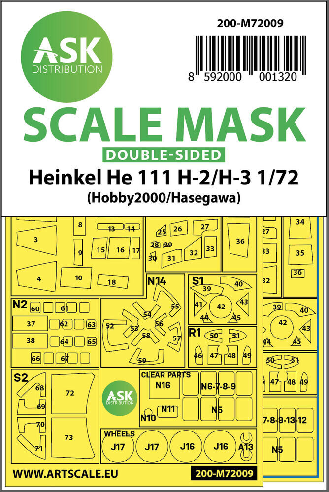 ASK 200-M72009 Heinkel He 111H-2/H-3 double-sided painting mask for Hasegawa / Hobby2000