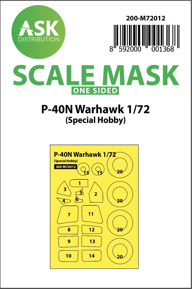 ASK 200-M72012 P-40 N Warhawk one-sided painting mask for Special Hobby
