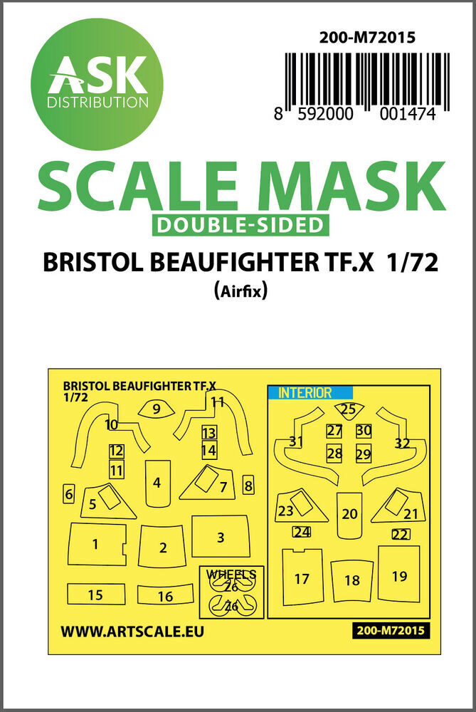 ASK 200-M72015 Bristol Beaufighter TF.X double-sided painting mask for Airfix