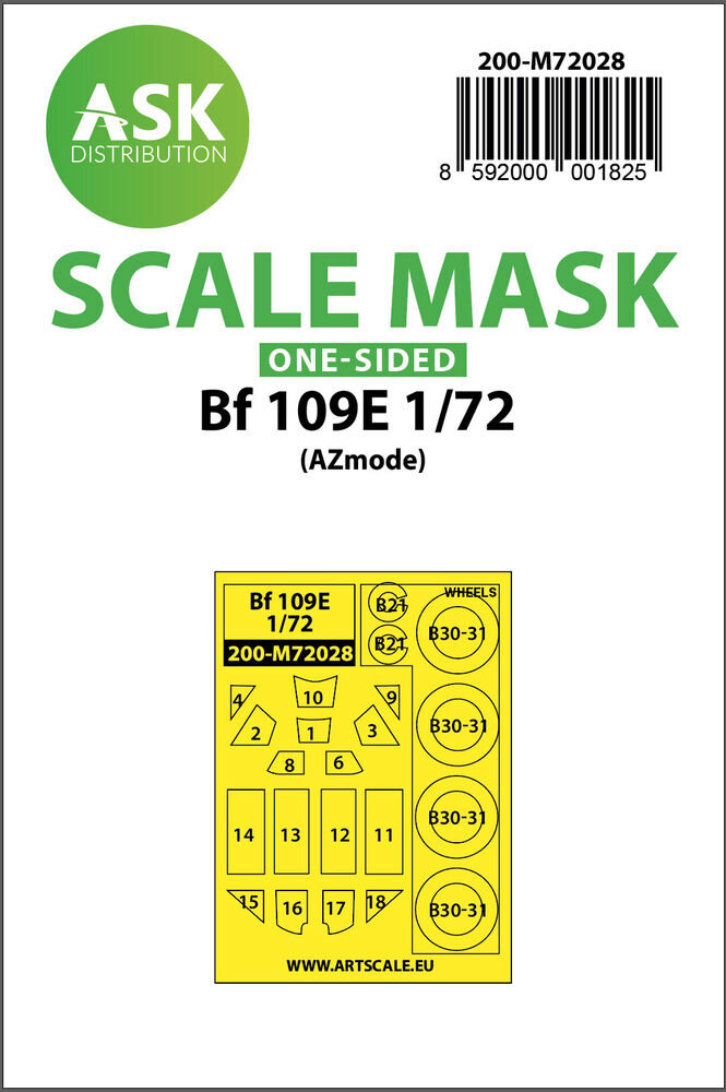 ASK 200-M72028 Bf 109E one-sided painting mask for AZ Model