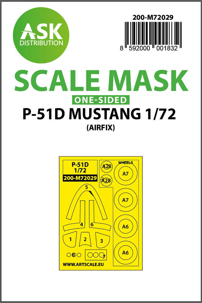 ASK 200-M72029 P-51D Mustang one-sided painting mask for Airfix