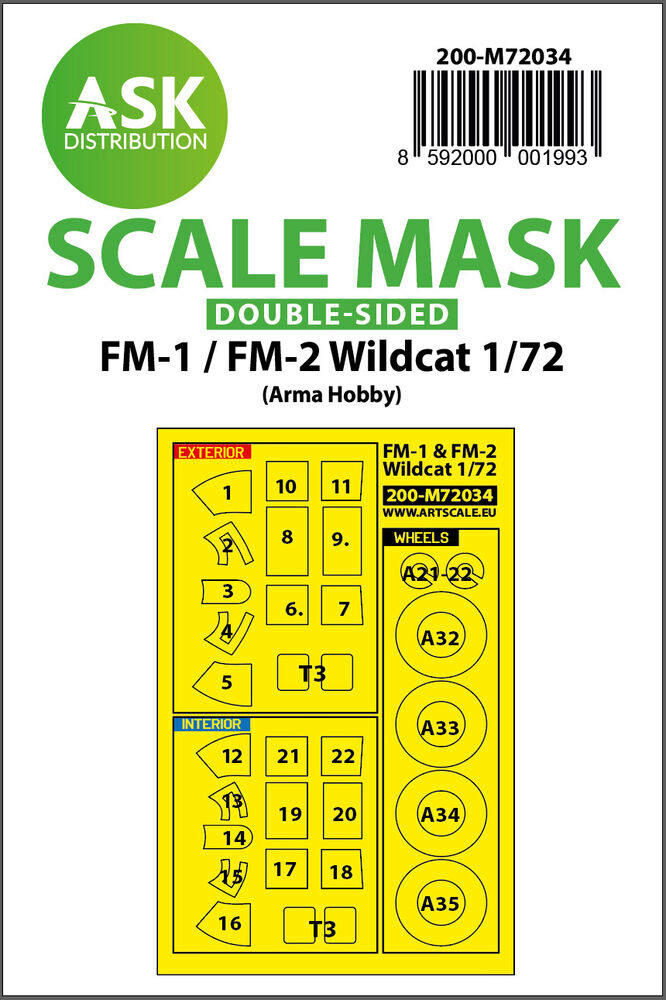 ASK 200-M72034 FM-1 / FM-2 Wildcat double-sided painting mask for Arma Hobby