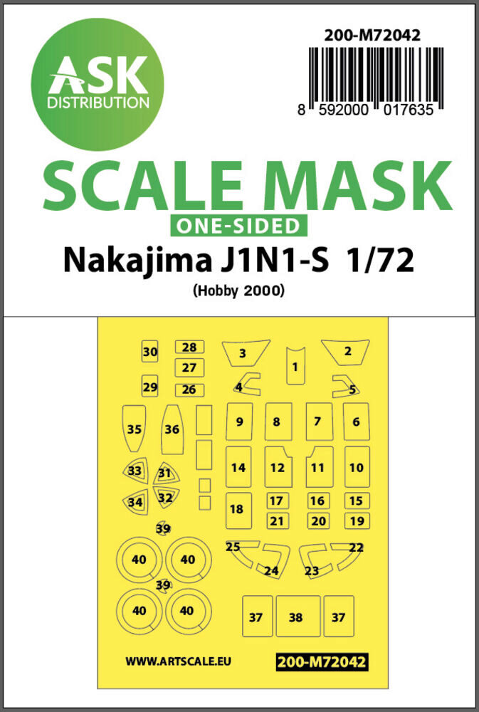 ASK 200-M72042 Nakajima J1N1-S one-sided painting mask for Hobby2000 / Fujimi