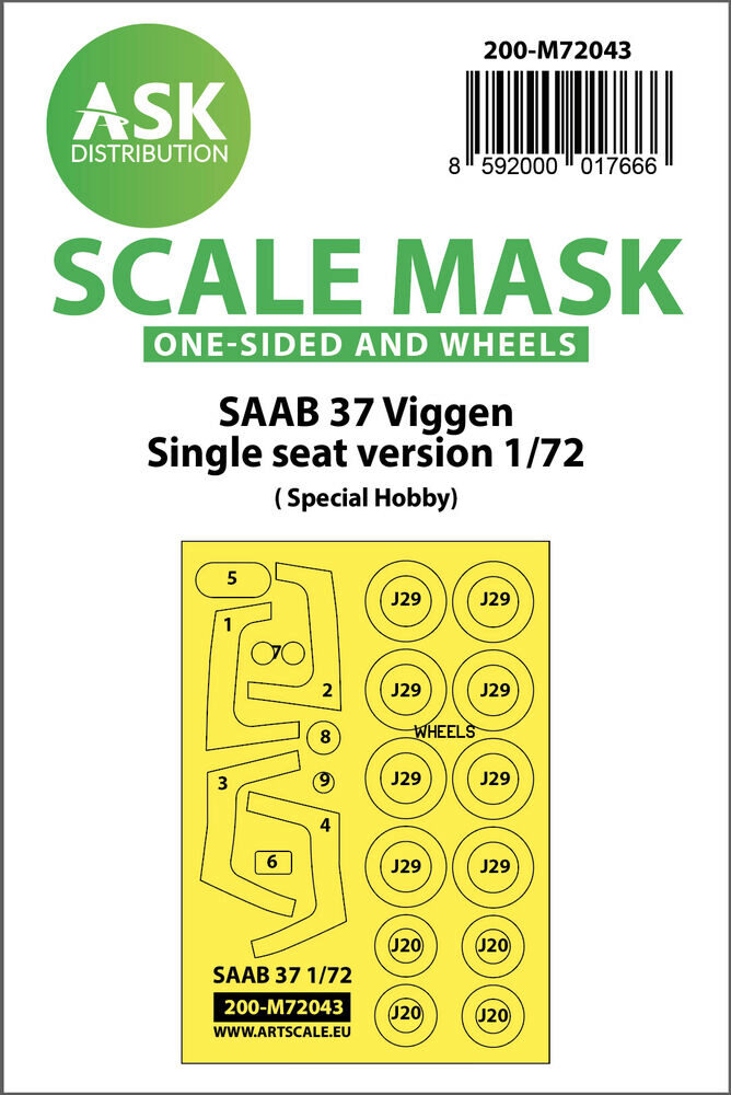 ASK 200-M72043 SAAB 37 Viggen single seater one-sided painting mask for Special Hobby