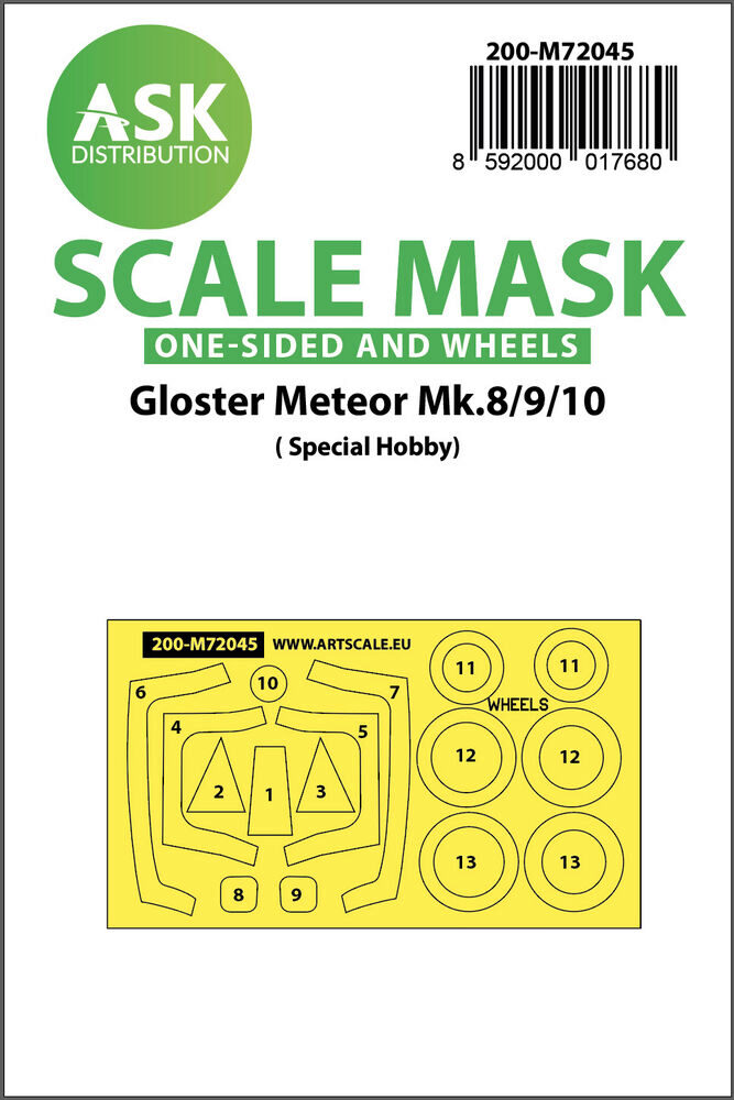 ASK 200-M72045 Gloster Meteor Mk.8/9/10 one-sided painting mask  for Special Hobby