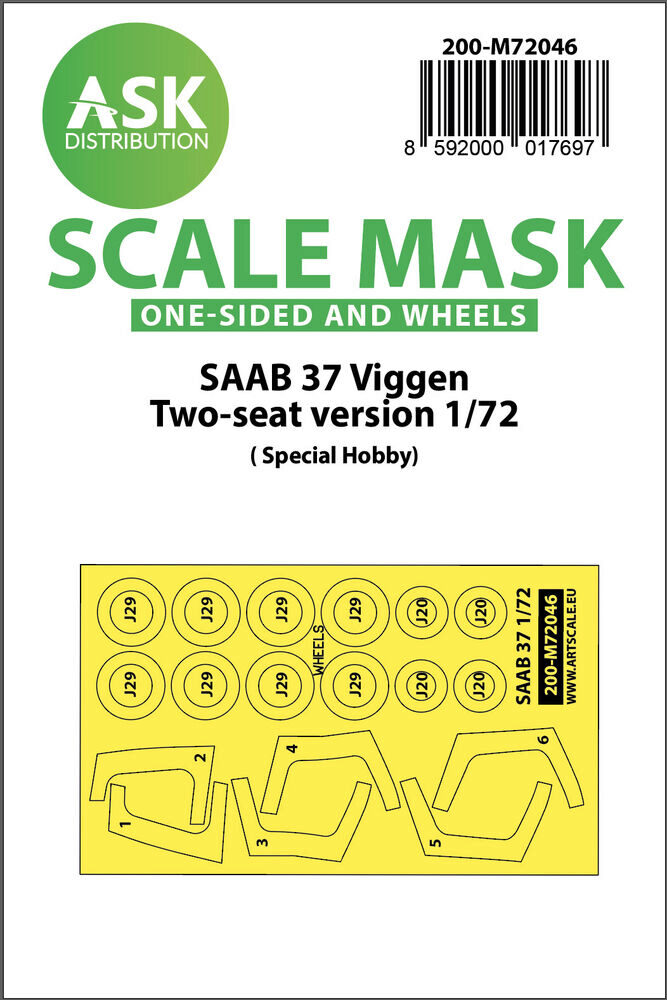 ASK 200-M72046 SAAB 37 Viggen double seater one-sided painting mask for Special Hobby