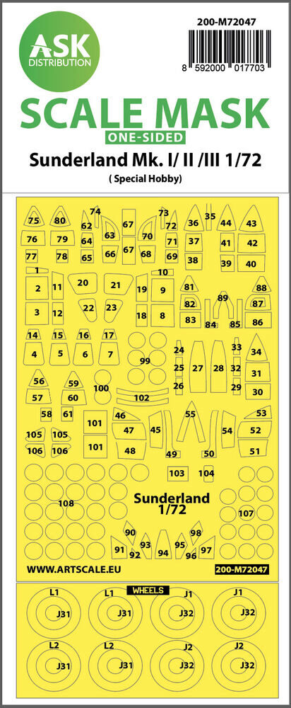 ASK 200-M72047 Sunderland Mk.I, Mk.II, Mk.III one-sided painting mask for Special Hobby