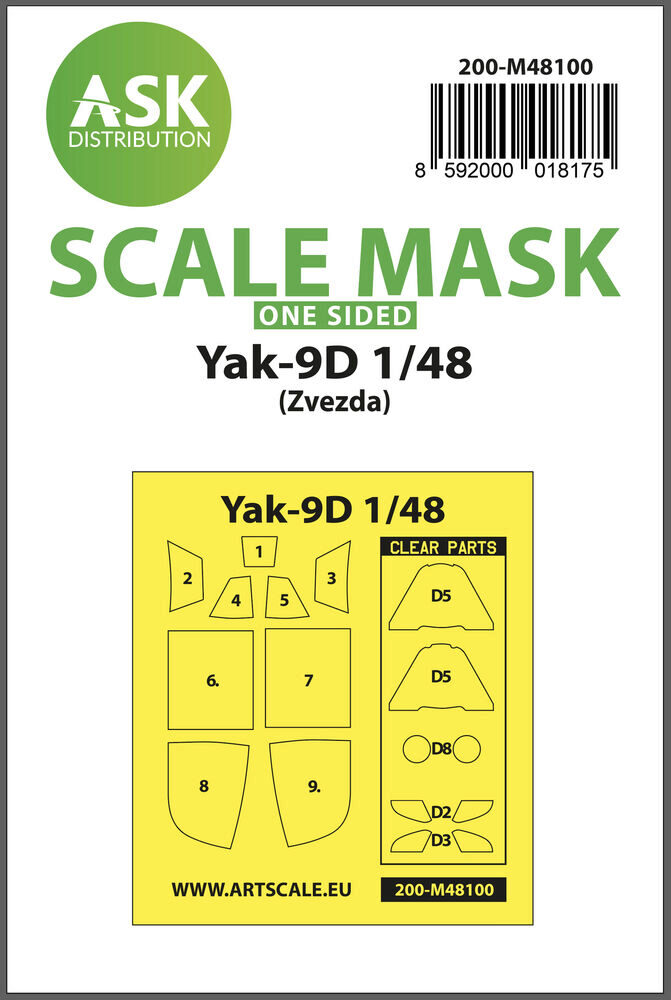 ASK 200-M48100 Yak-9D one-sided express mask, self-adhesive, pre-cutted for Zvezda