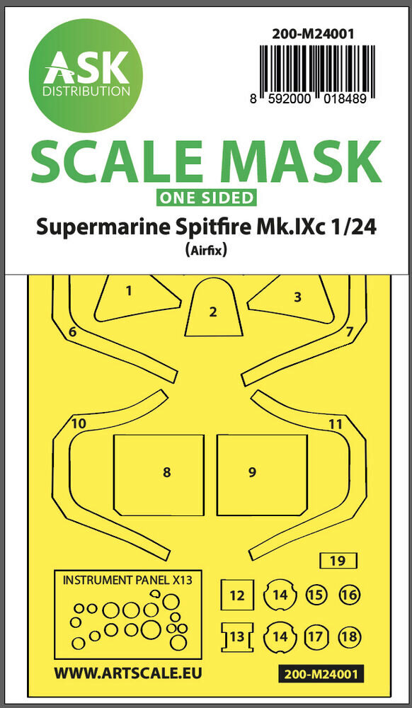 ASK 200-M24001 Spitfire Mk.IX one-sided express self-adhesive masks for Airfix