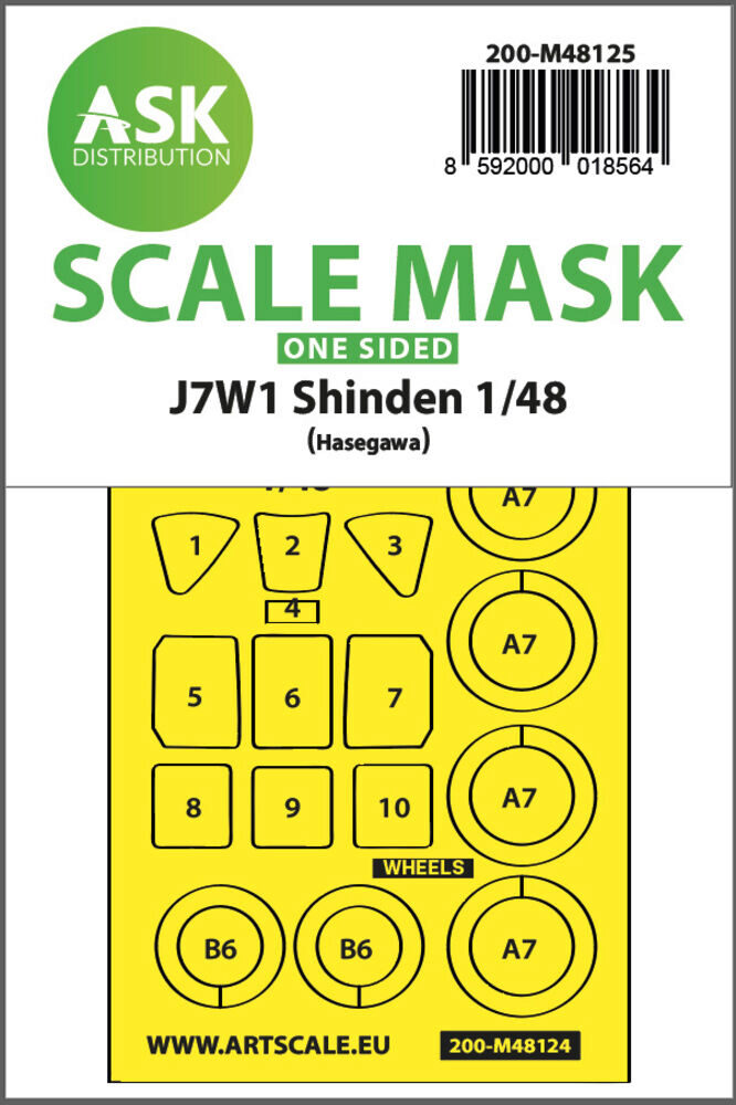 ASK 200-M48125 J7W1 Shinden one-sided express mask, self-adhesive and pre-cutted for Hasegawa