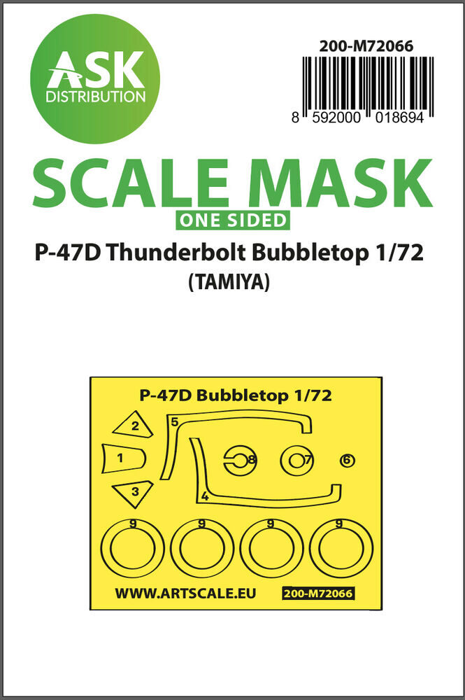 ASK 200-M72066 P-47D Thunderbolt Bubbletop one-sided express mask for Tamiya