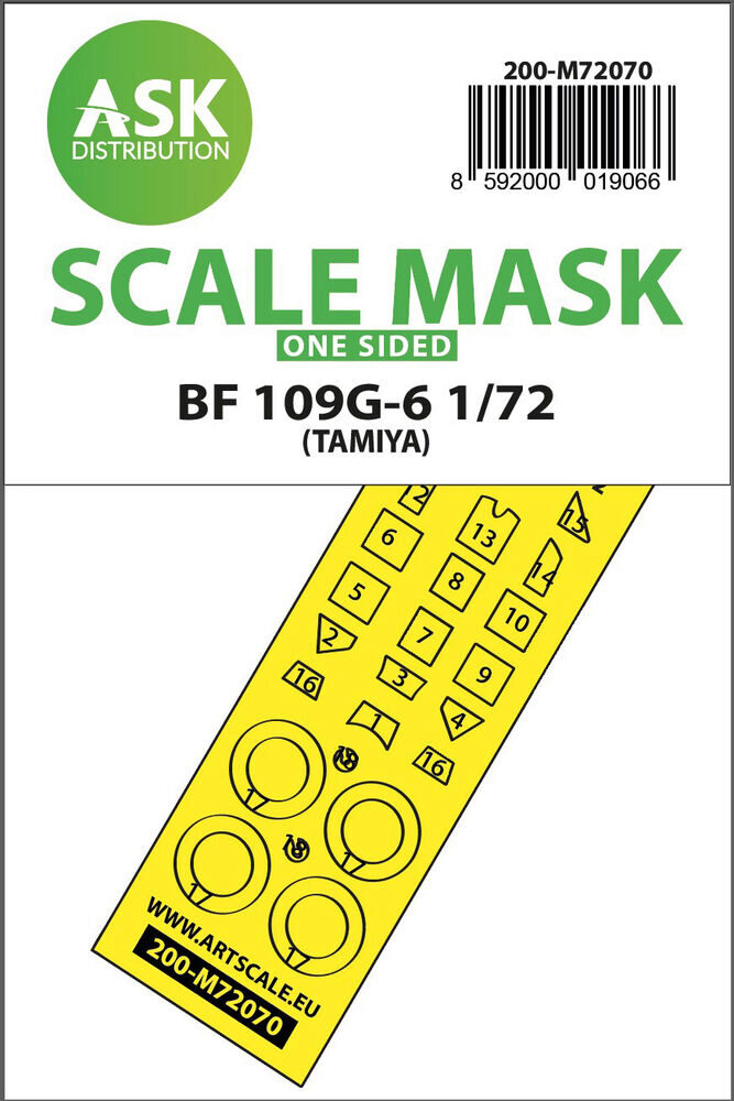ASK 200-M72070 Bf 109G-6 one-sided express fit mask for Tamiya