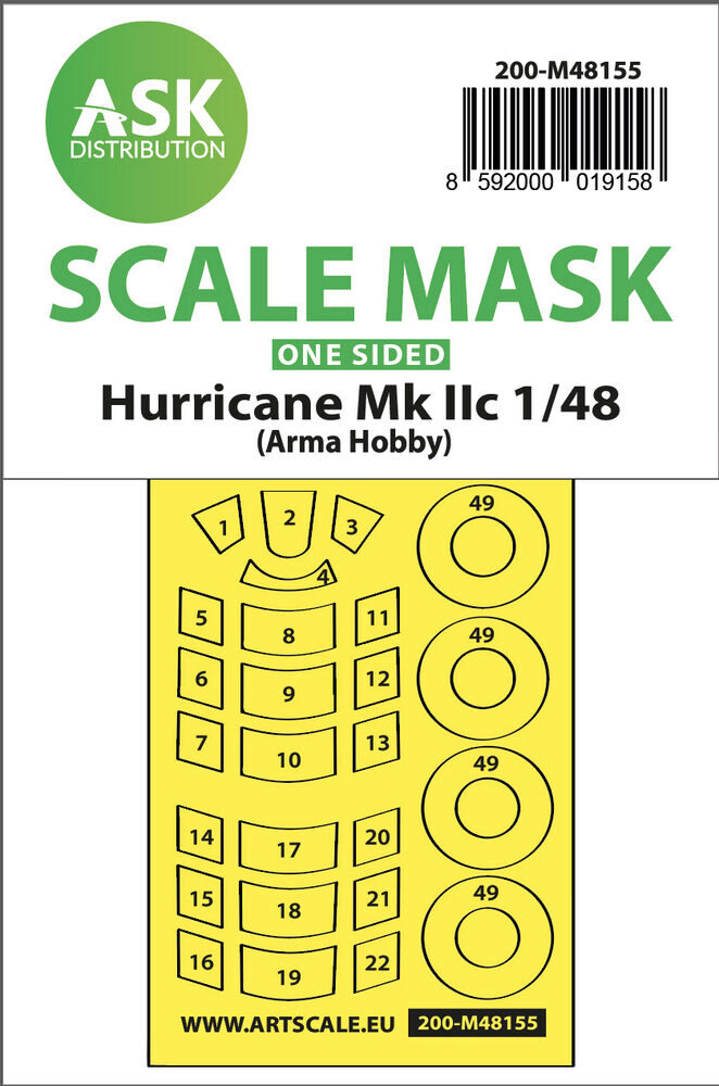 ASK 200-M48155 Hawker Hurricane Mk.II one-sided express mask for Arma Hobby