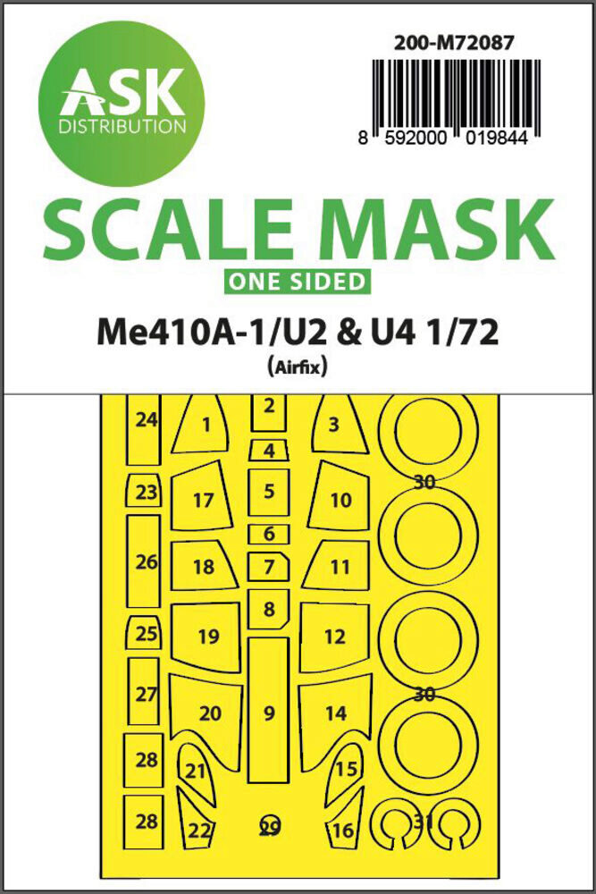 ASK 200-M72087 Messerschmitt Me 410A-1/U2 & U4  one-sided express fit mask for Airfix