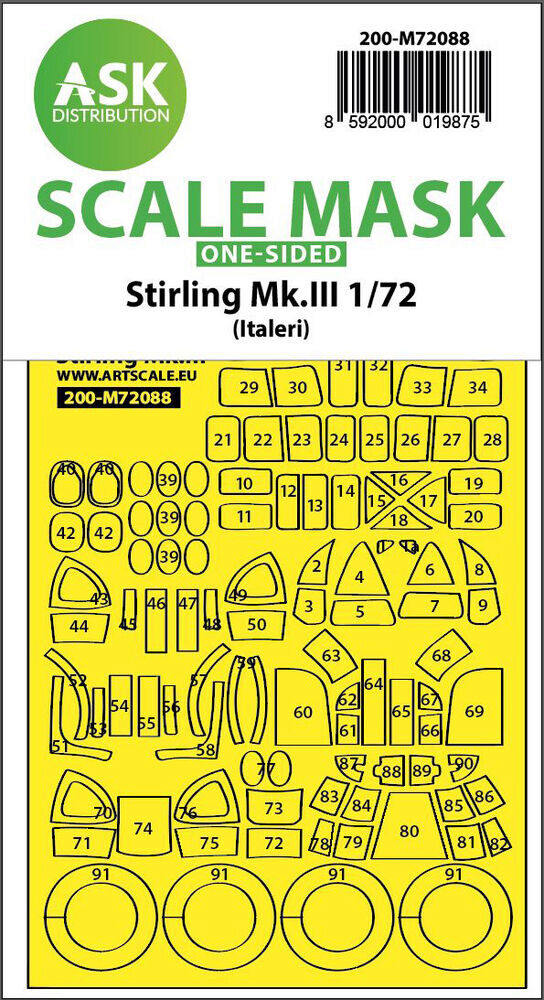 ASK 200-M72088 Stirling Mk.III one-sided express fit mask for Italeri