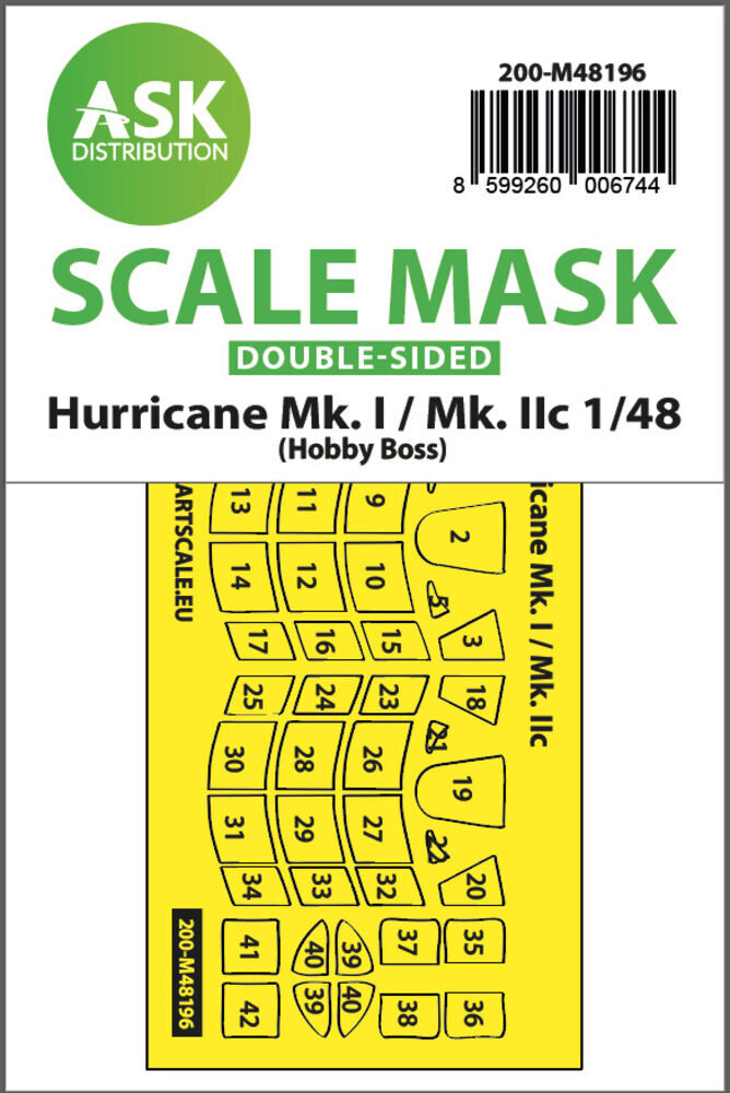ASK 200-M48196 Hawker Hurricane Mk.I / Mk.IIc double-sided express fit mask for Hobby Boss