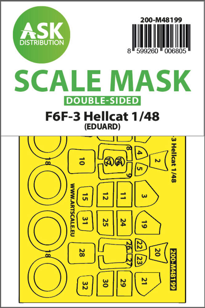 ASK 200-M48199 F6F-3 Hellcat double-sided express fit mask for Eduard