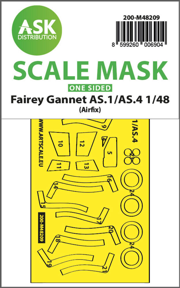 ASK 200-M48209 Fairey Gannet AS.1/AS.4 one-sided fit and self adhesive express mask for Airfix
