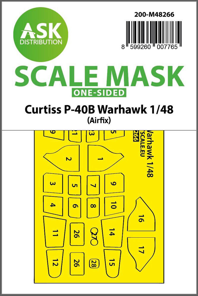 ASK 200-M48266 Curtiss P-40B Warhawk one-sided express fit mask for Airfix