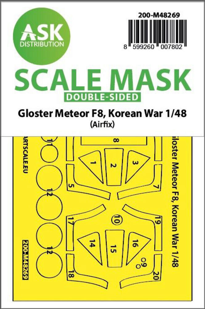 ASK 200-M48269 Gloster Meteor F.8, Korean war, double-sided express fit mask for Airfix