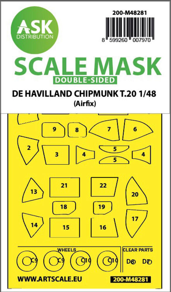 ASK 200-M48281 De Havilland Chipmunk T.20 double-sided express fit mask for for Airfix