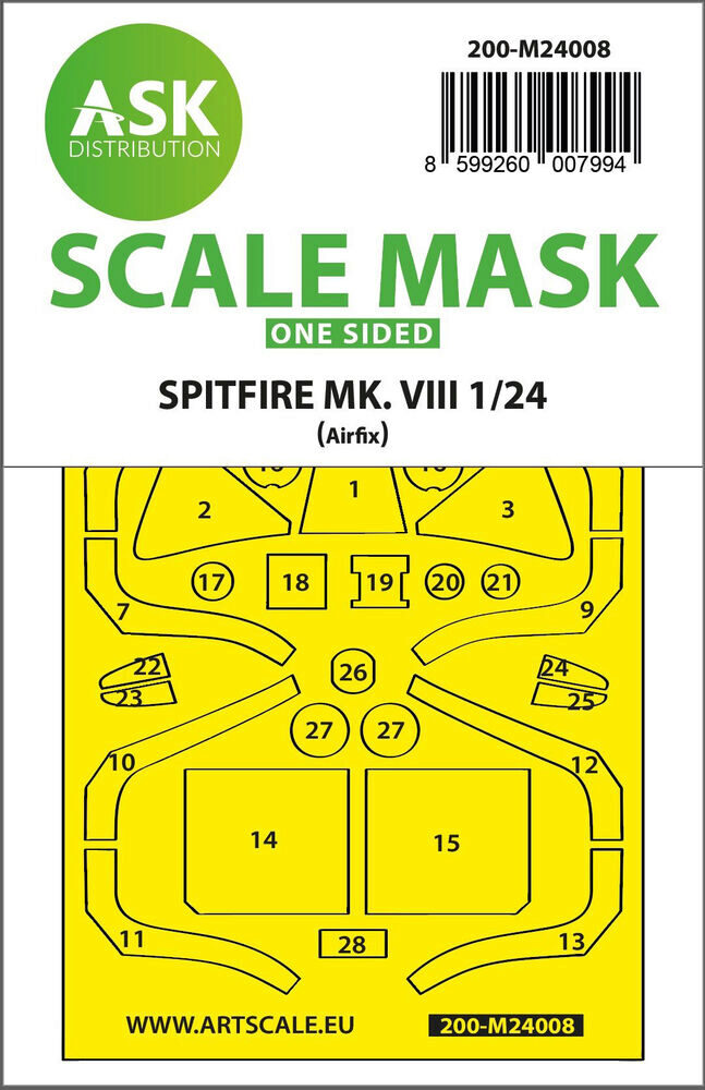ASK 200-M24008 Spitfire Mk.VIII one-sided express fit masks for Airfix