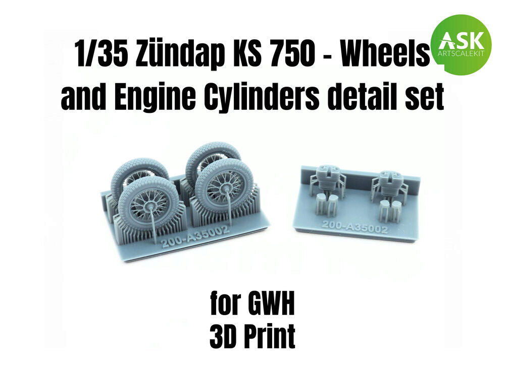 ASK 200-A35002 Zündap KS 750 - Wheels and Engine Cylinders detail set for Great Wall Hobby