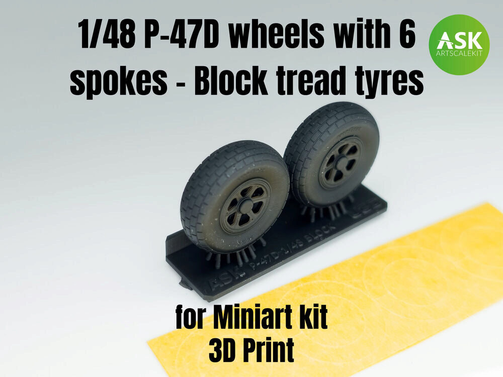 ASK 200-A48010 P-47D wheels with 6 spokes - Block tread tyres and masks