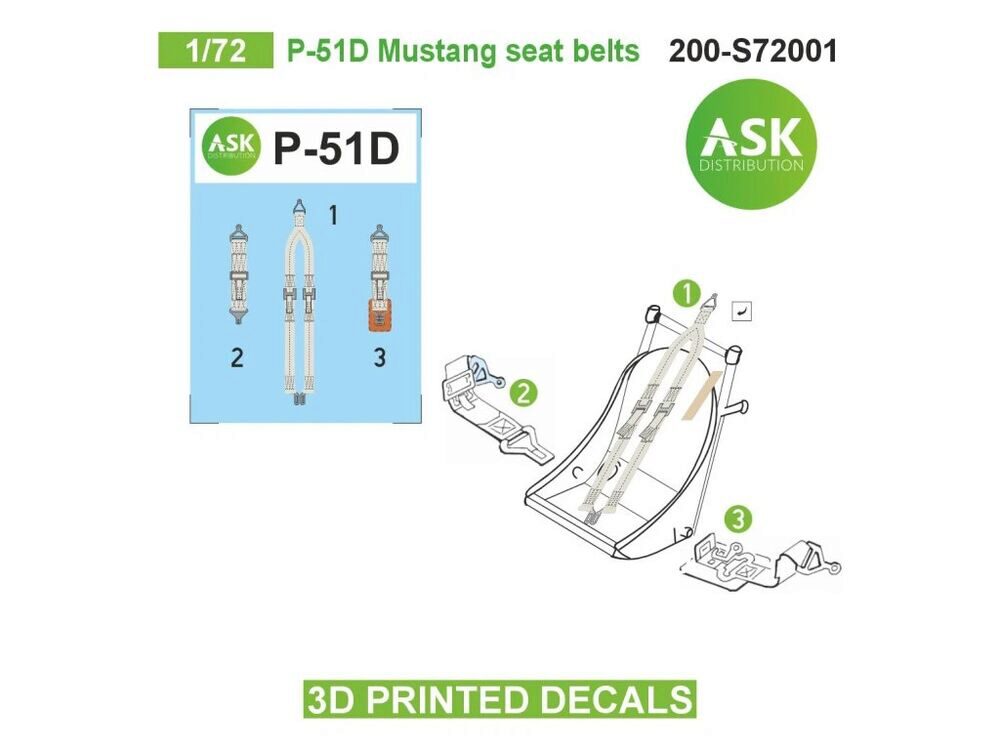 ASK 200-S72001 P-51D Mustang seat belts - 3D printed decals by ASK