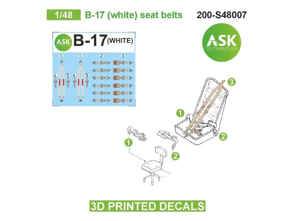 ASK 200-S48007 B-17 (white) seat belts - 3D printed decals by ASK