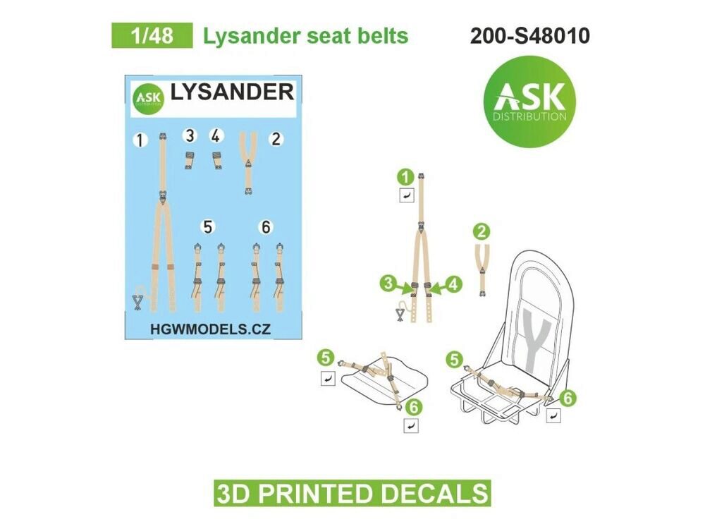 ASK 200-S48010 Lysander seat belts - 3D printed decals by ASK