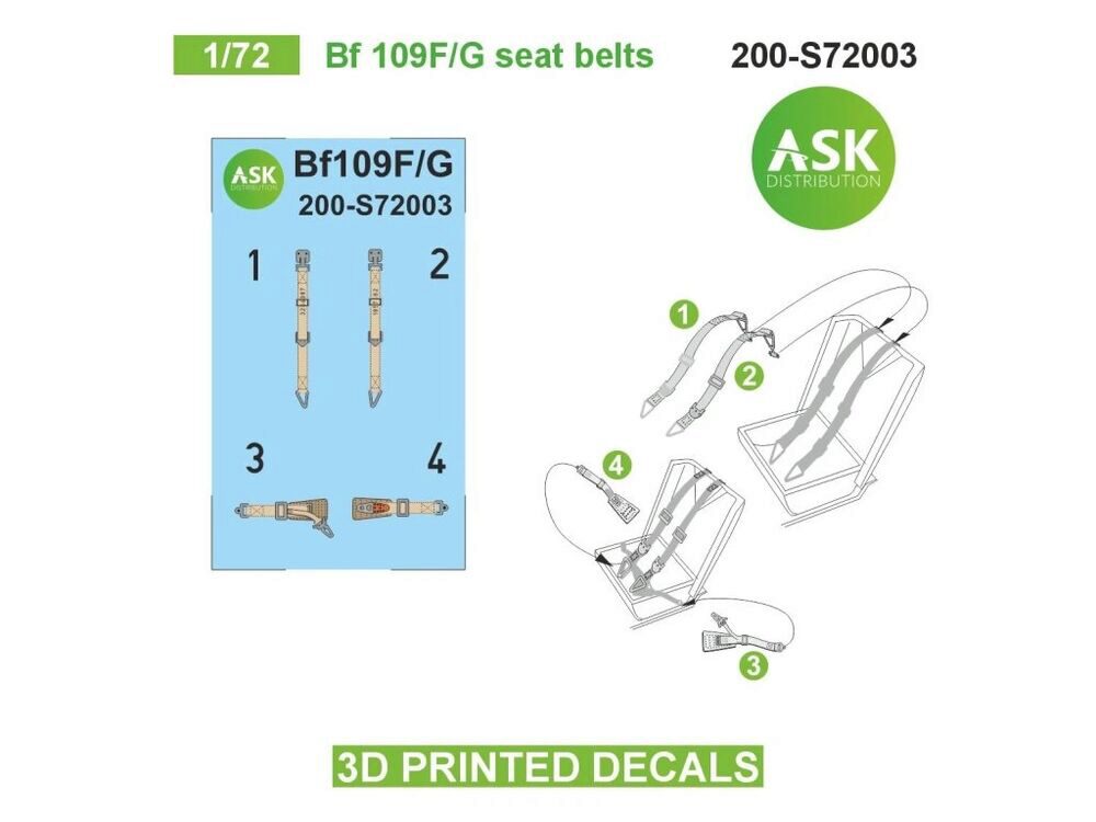 ASK 200-S72003 Bf 109F/G seat belts - 3D printed decals by ASK