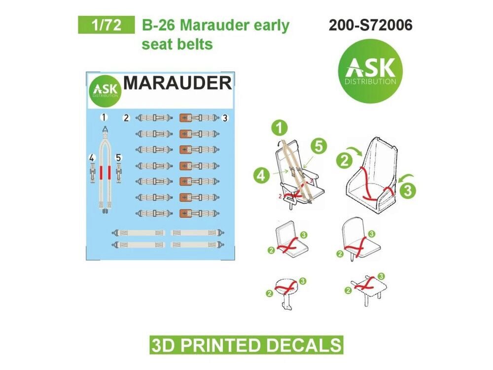 ASK 200-S72006 B-26 Marauder seat belts - 3D printed decals by ASK