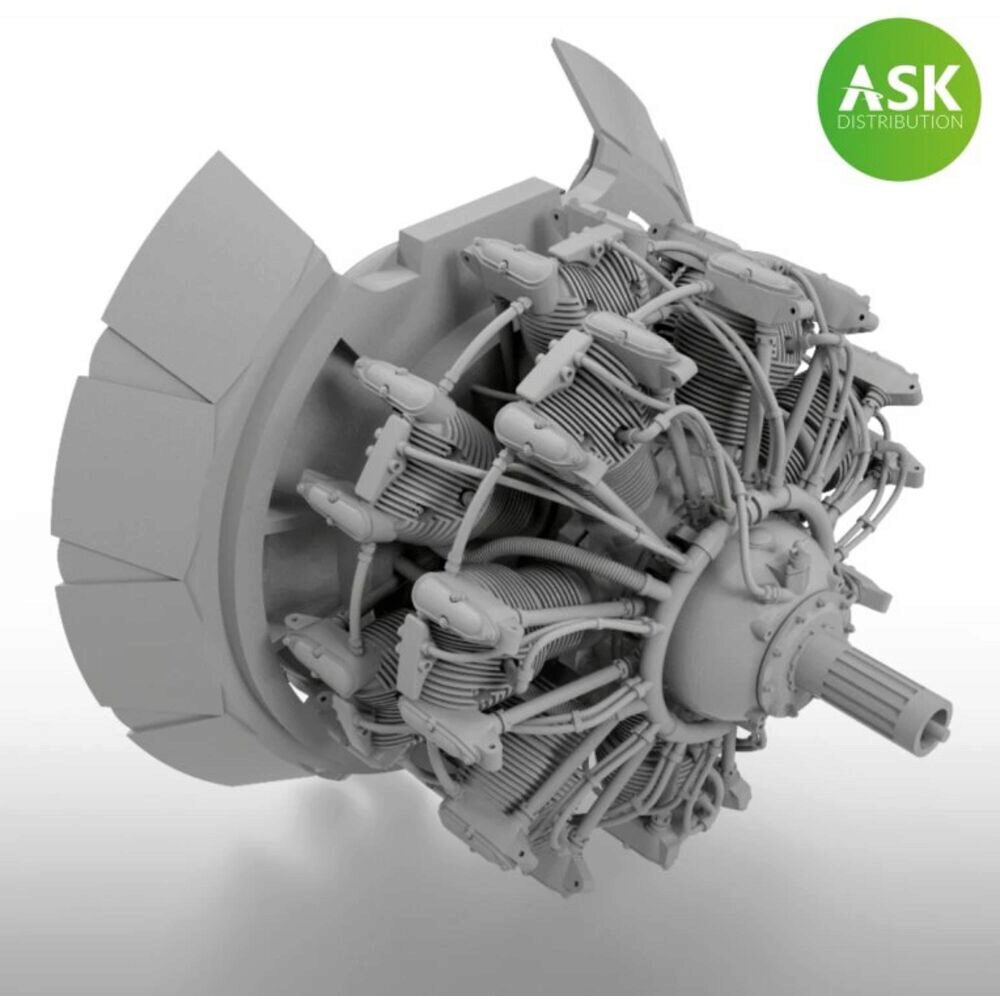 ASK 200-A72026 Nakajima Sakae 12 engine incl. exhausts and the open cowling flaps - 3D print for Tamiya
