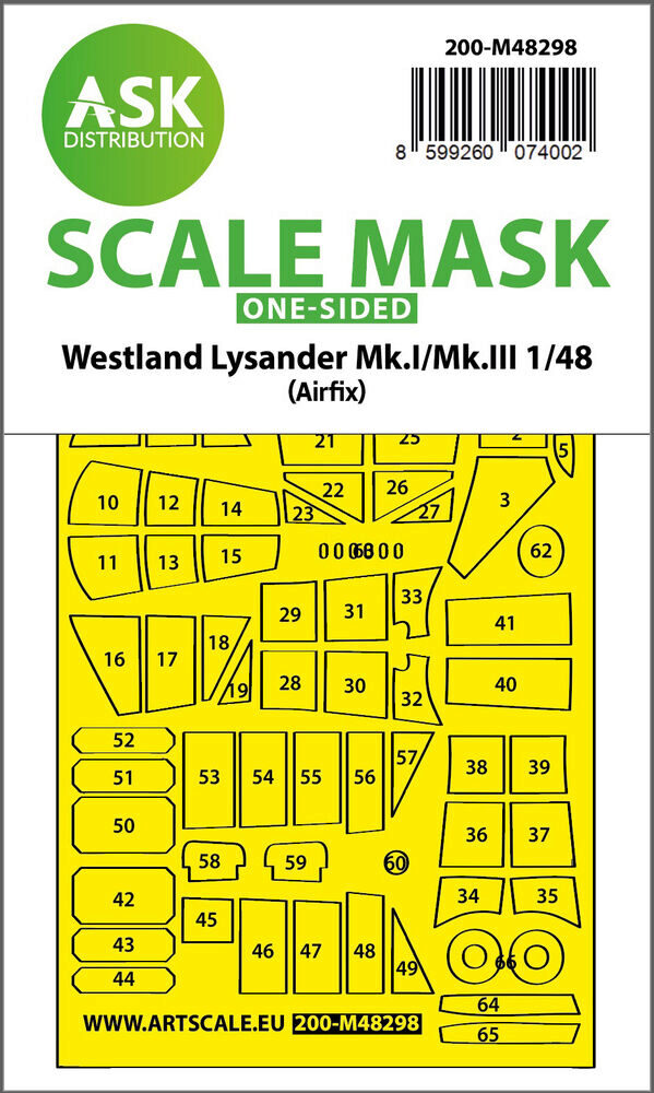ASK 200-M48298 Lysander Mk.I / Mk.III one-sided express fit mask for Airfix