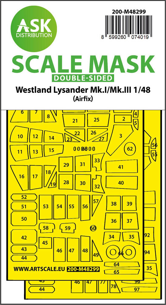 ASK 200-M48299 Lysander Mk.I / Mk.III double-sided express fit mask for Airfix