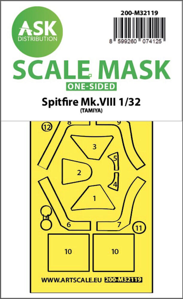 ASK 200-M32119 Spitfire Mk.VIII one-sided express fit mask for Tamiya