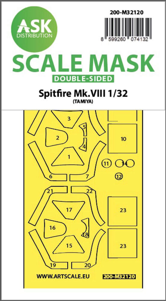 ASK 200-M32120 Spitfire Mk.VIII double-sided express fit mask for Tamiya