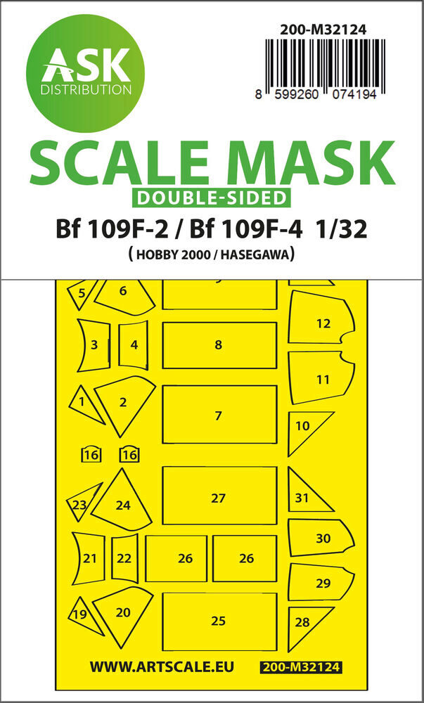 ASK 200-M32124 Bf 109F-2 / Bf 109F-4 double-sided express fit mask for Hasegawa / Hobby 2000