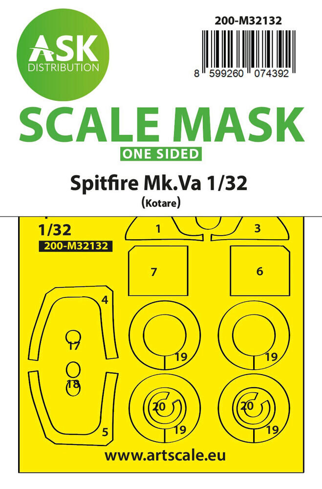 ASK 200-M32132 Spitfire Mk.Va one-sided express fit and self adhesive mask for Kotare