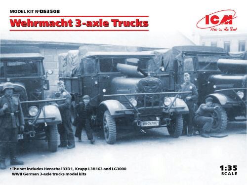 ICM DS3508 Wehrmacht 3-axle Trucks (Henschel 33D1, Krupp L3H163, LG3000)