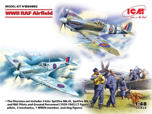 ICM DS4802 WWII RAF Airfield (Spitfire Mk.IX,Spitfire MkVII,RAF Pilots a Ground Pers(7 fig