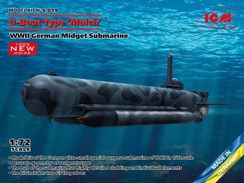 ICM S.019 U-Boat Type Molch, WWII German Midget Submarine (100% new molds)