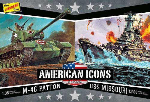 Lindberg 434 WWII USA Icons 2 Pack  1:35 M-46 Paton + 1:900 USS Missuri