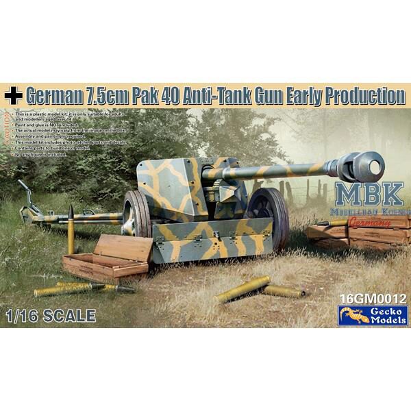 Gecko Models 16GM0012 German 7,5 cm Pak 40 Anti-Tank Gun early prod.