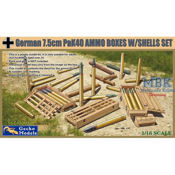 Gecko Models 16GM0014 German 7,5 cm Pak 40 AMMO Boxes w/shells set