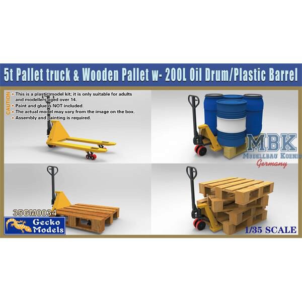 Gecko Models 35GM0034 5t Pallet truck&Wooden Pallet w/200L Oil Drum Pl.