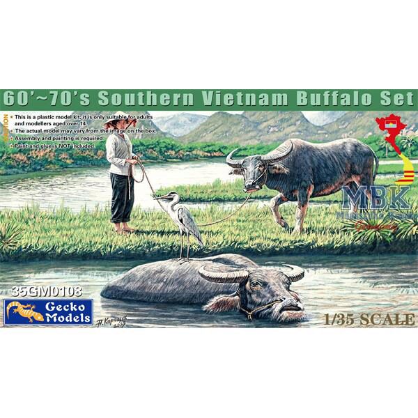 Gecko Models 35GM0108 60 s-70 s Southern Vietnam Buffalo Set
