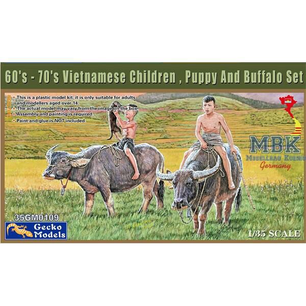 Gecko Models 35GM0109 60 s-70 s Vietnamese Children, Puppy & Buffalo Set