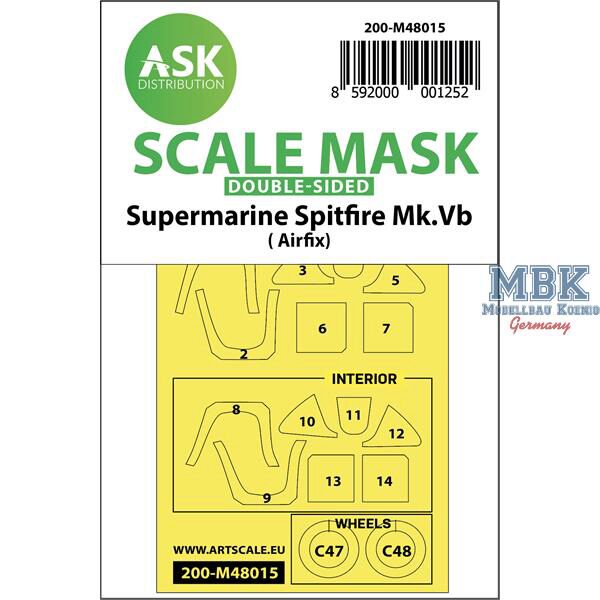 Artscale ASK200-M48015 Spitfire Mk.Vb double-sided painting mask Airfix